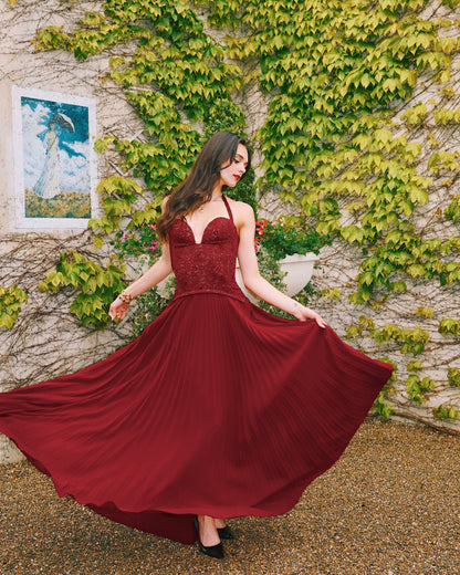 Halter Pleated Corset Maxi Dress HV0095