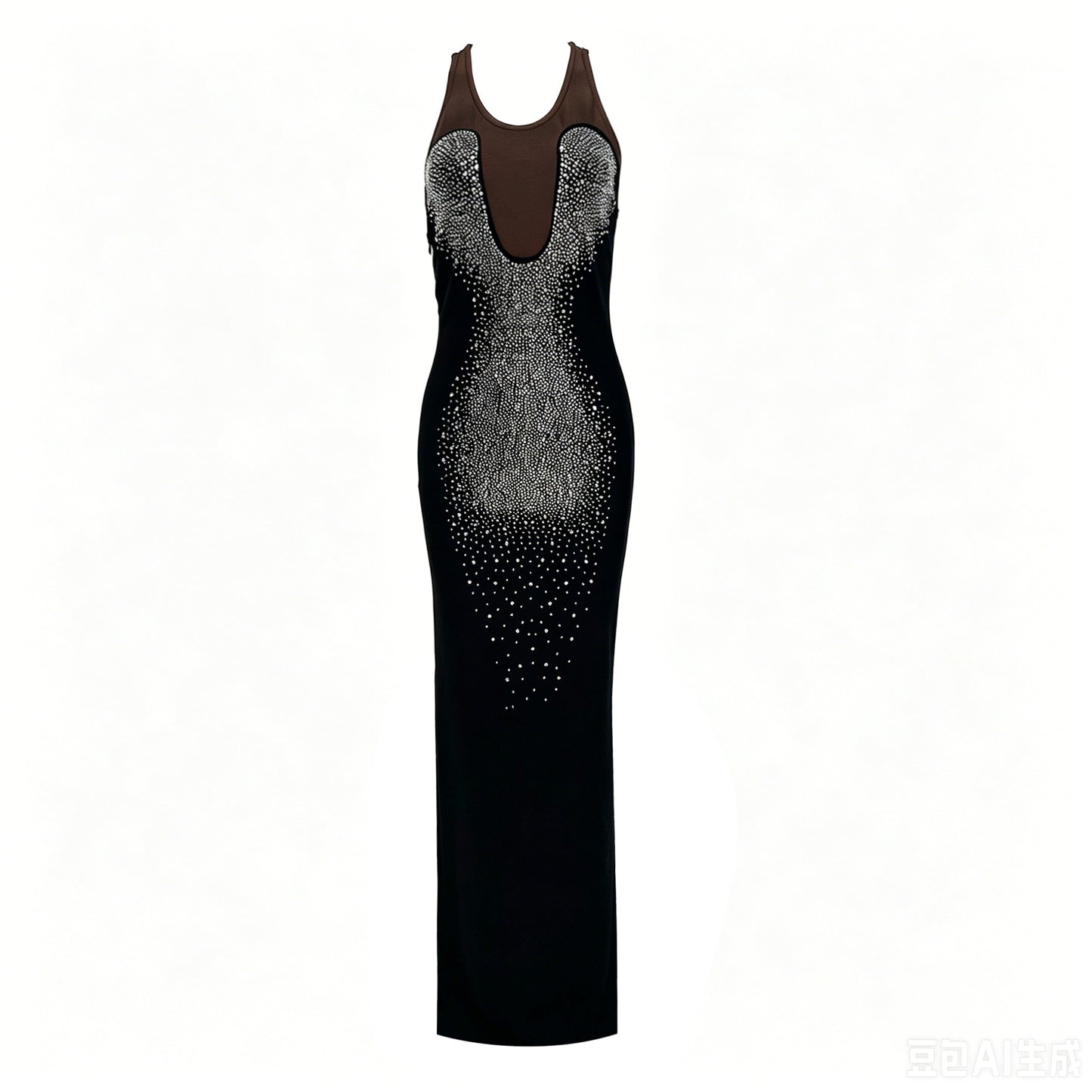 Crystal Mesh Insert Maxi Dress Black HV3128