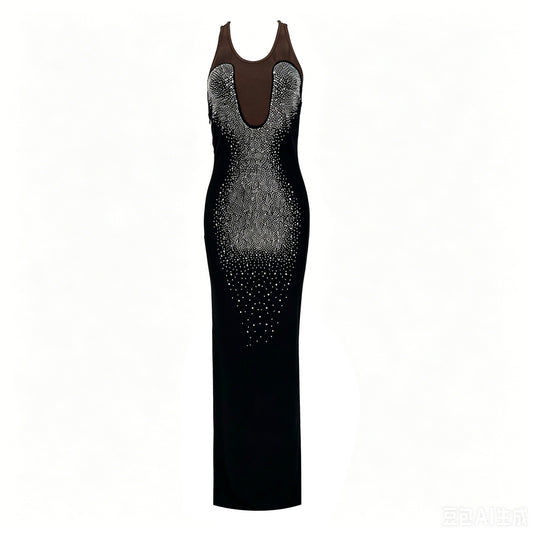 Crystal Mesh Insert Maxi Dress Black HV3128