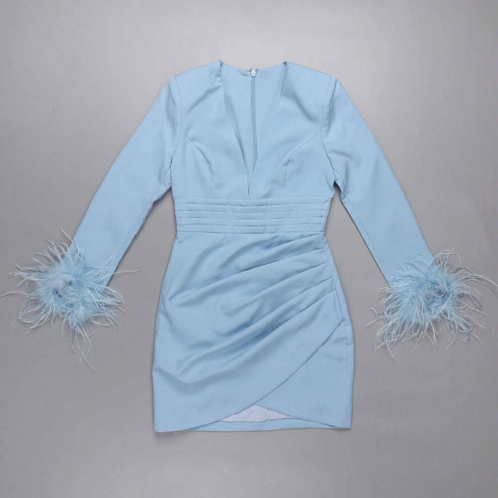 Feather Long Sleeve Dress Blue HV0008