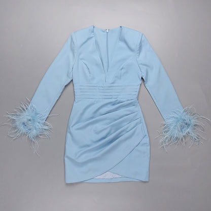Feather Long Sleeve Dress Blue HV0008