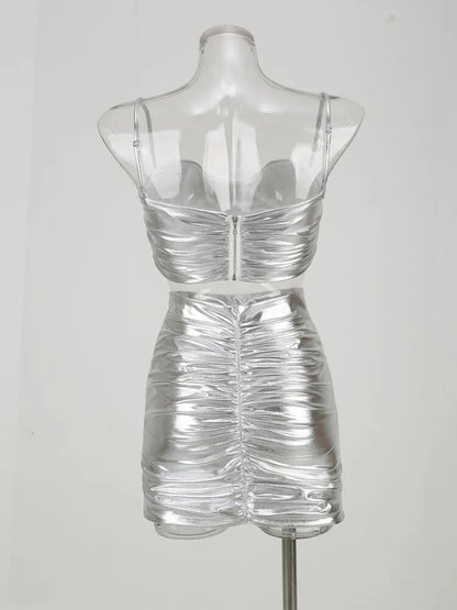 Ruched Bustier Two Piece Dress Silver HV972