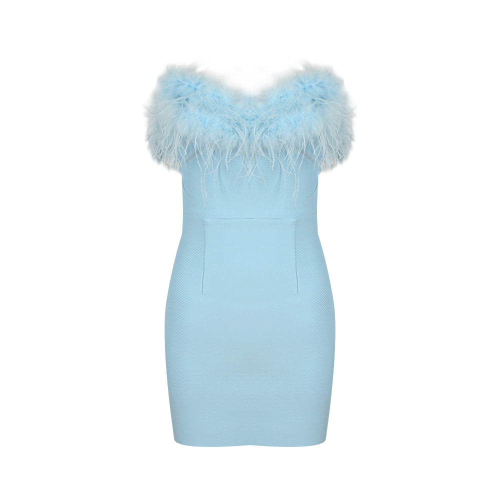 Strapless Feather Dress Blue HV9880