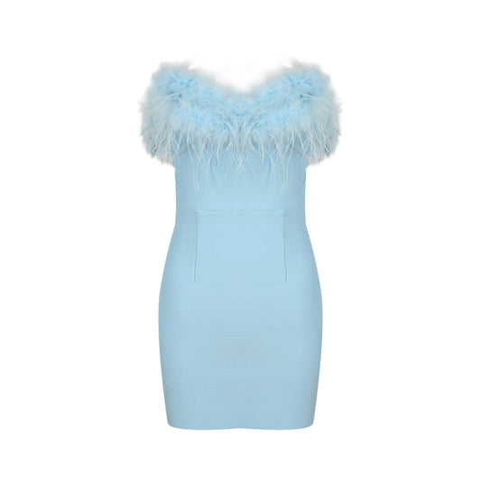 Strapless Feather Dress Blue HV9880