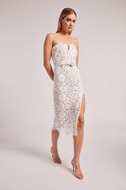 Strapless Floral Crochet Midi Dress White HV1778