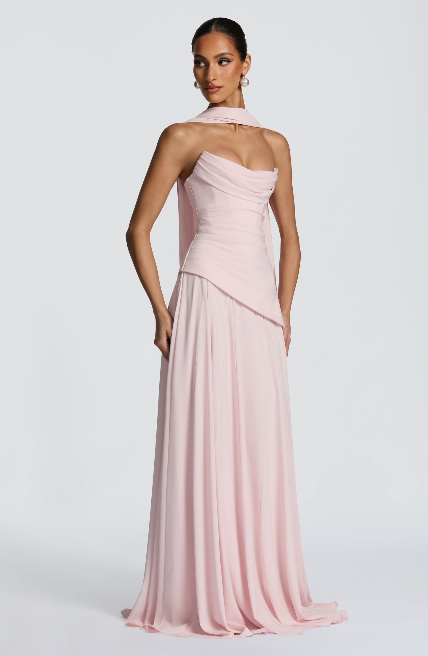 Strapless Draped Corset A Line Maxi Dress HV3184