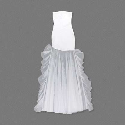 Strapless Floral Ruffle Mesh White Black  HV1499