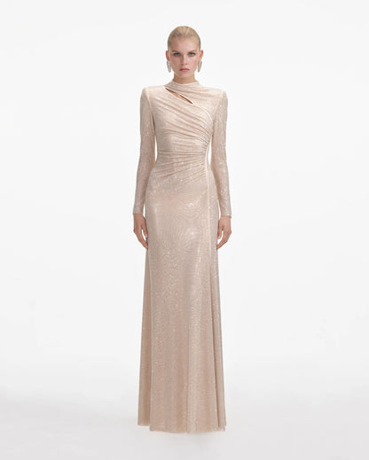 Long Sleeve Embellished Maxi Dress Nude HV2739