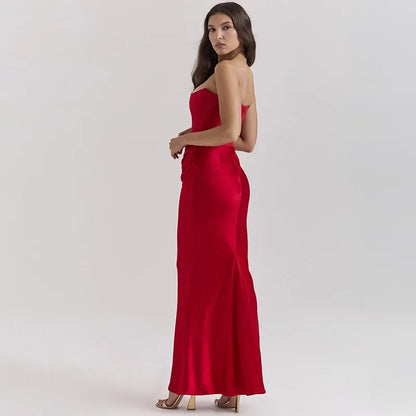 Strapless Corset Draped Maxi Dress