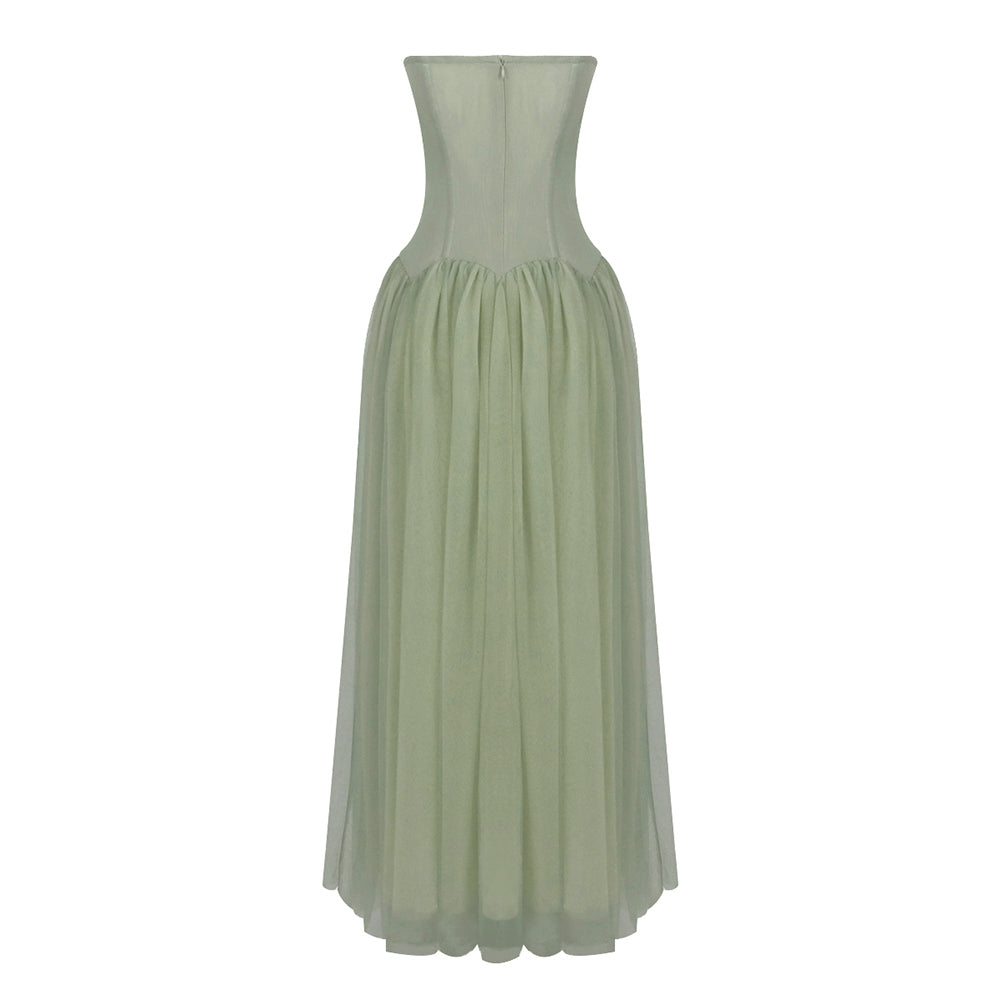 Strapless A Line Maxi Dress Green HV0086