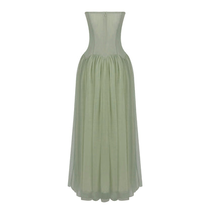 Strapless A Line Maxi Dress Green HV0086