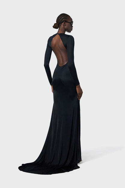 Long Sleeve Backless Maxi Dress Black HV2208
