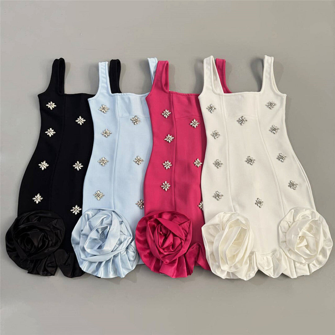 Crystal Embellished Floral Bubble Detail Dress HV2896