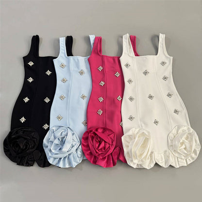 Crystal Embellished Floral Bubble Detail Dress HV2896