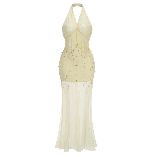 Halter Embellished Maxi Dress Yellow HV3250