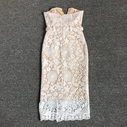 Strapless Floral Crochet Midi Dress White HV1778