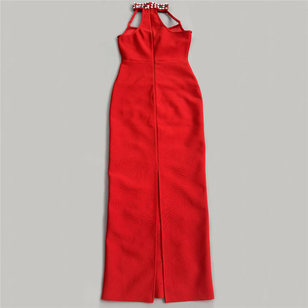 Halter Crystal Structured Bustier Maxi Dress HV3092