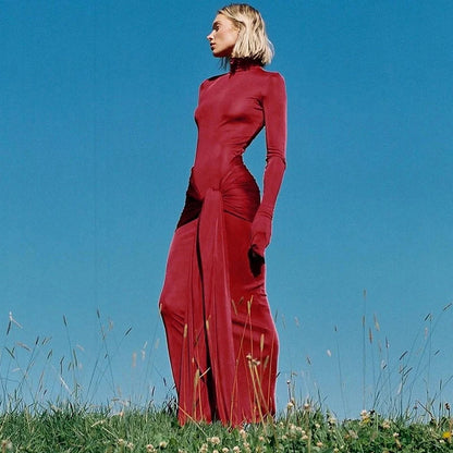 Long Sleeve Ruched Detail Maxi Dress