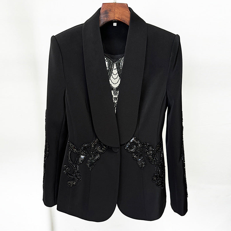 Sequin Detail Mesh Suit Black HV3062