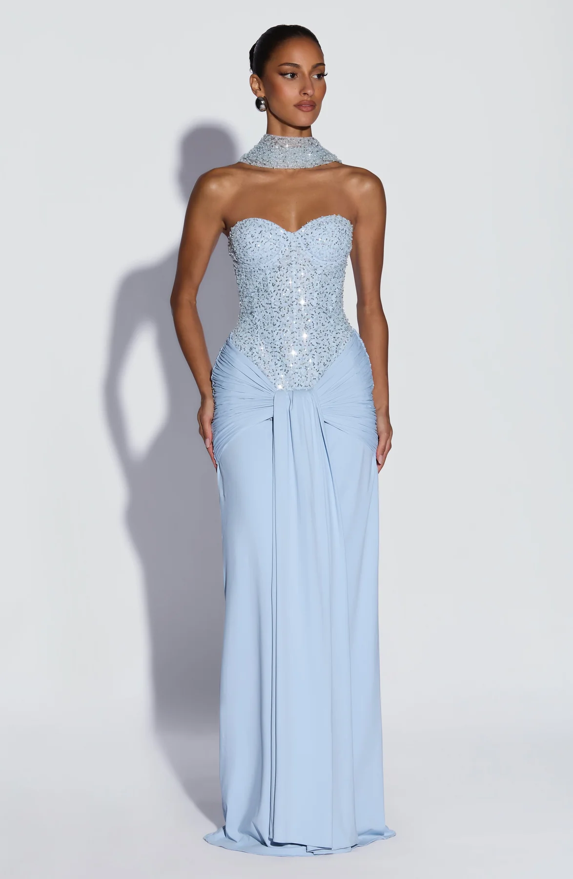 Strapless Sequin Draped Maxi Dress HV2813