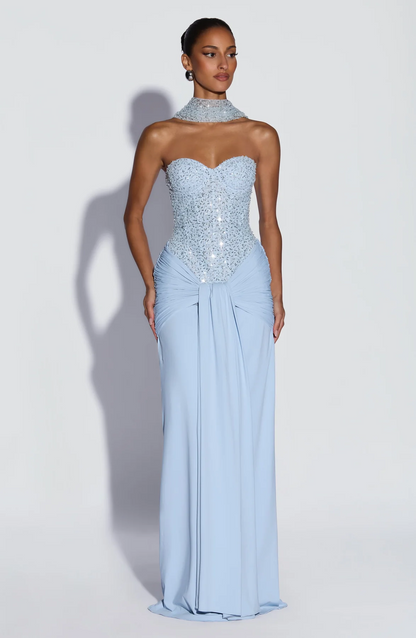 Strapless Sequin Draped Maxi Dress HV2813