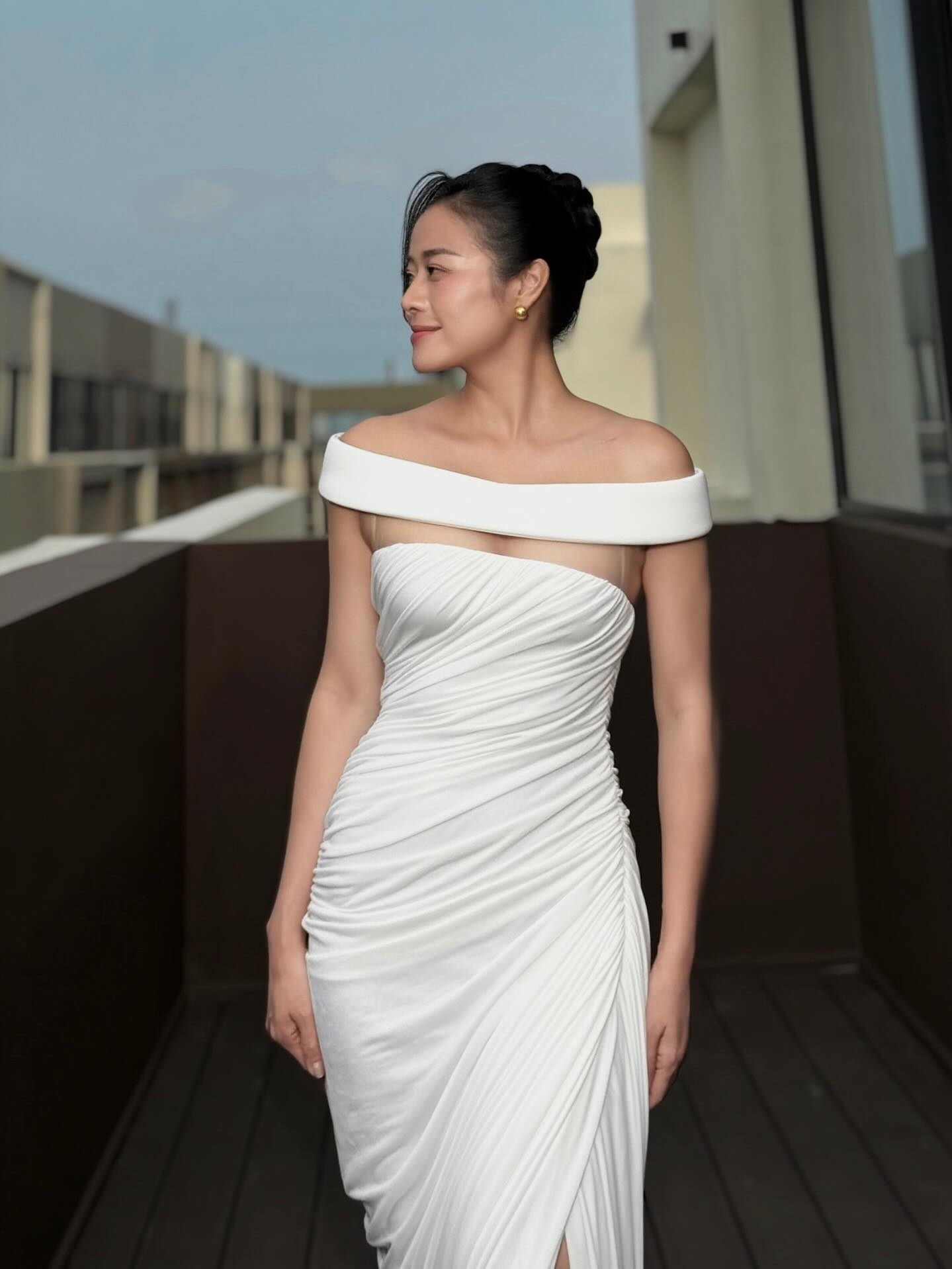 Bardot Draped Mesh Insert Maxi Dress White HV0056