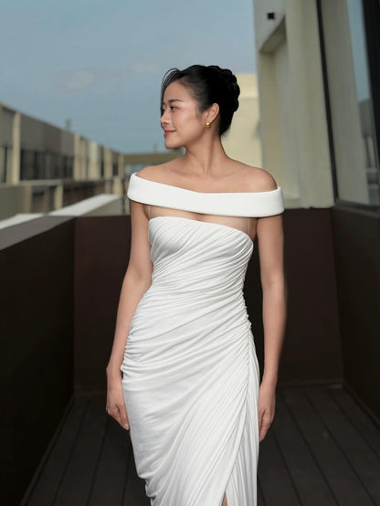 Bardot Draped Mesh Insert Maxi Dress White HV0056