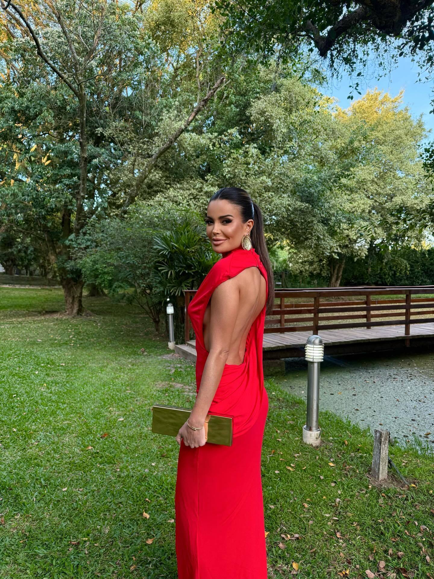 Draped Backless Maxi Dress Red HV0063