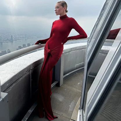 Long Sleeve Ruched Detail Maxi Dress