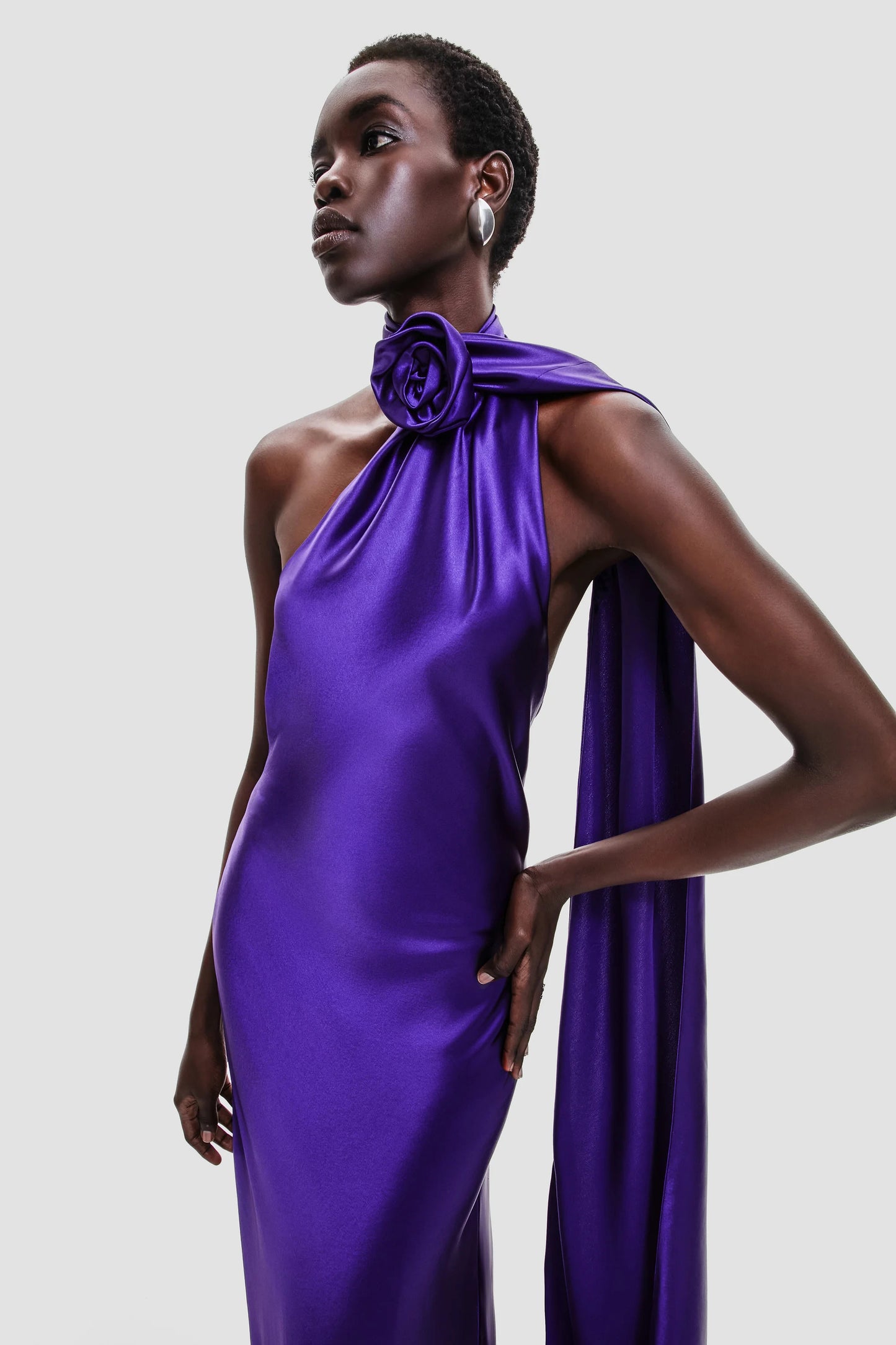 One Shoulder Floral Maxi Dress Purple HV1771