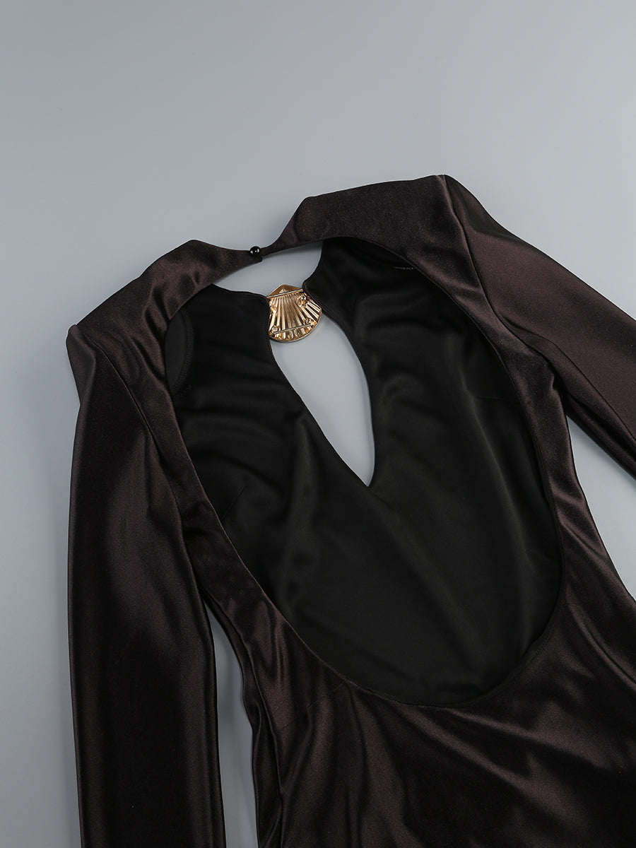 Long Sleeve Backless Maxi Dress Black HV2208