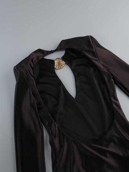Long Sleeve Backless Maxi Dress Black HV2208