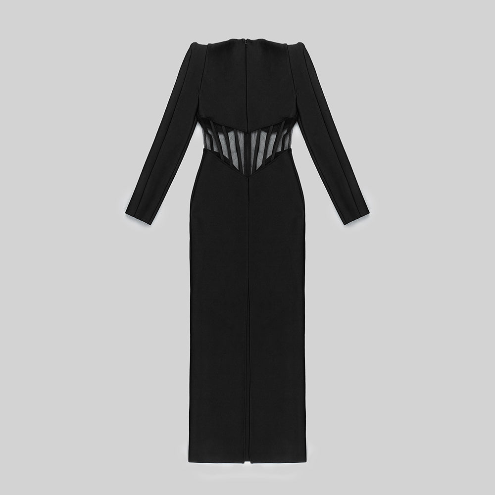 Long Sleeve Mesh Insert Maxi Dress Black HV9191