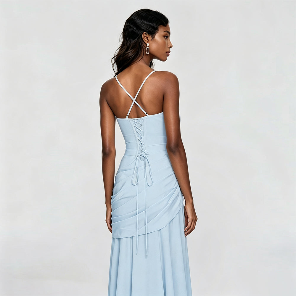 Draped A Line Corset Maxi Dress Yellow HV3154