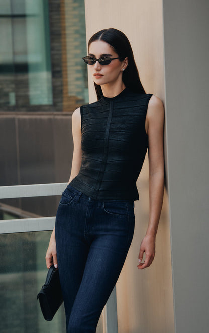 Woodgrain Foil Print Two Piece Dress Black HV2707