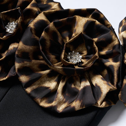 Animal Print Floral Bardot Maxi Dress Black HV2187