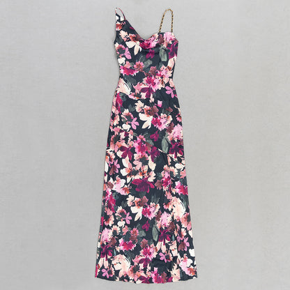 Floral Belt Maxi Dress Navy Pink HV9796