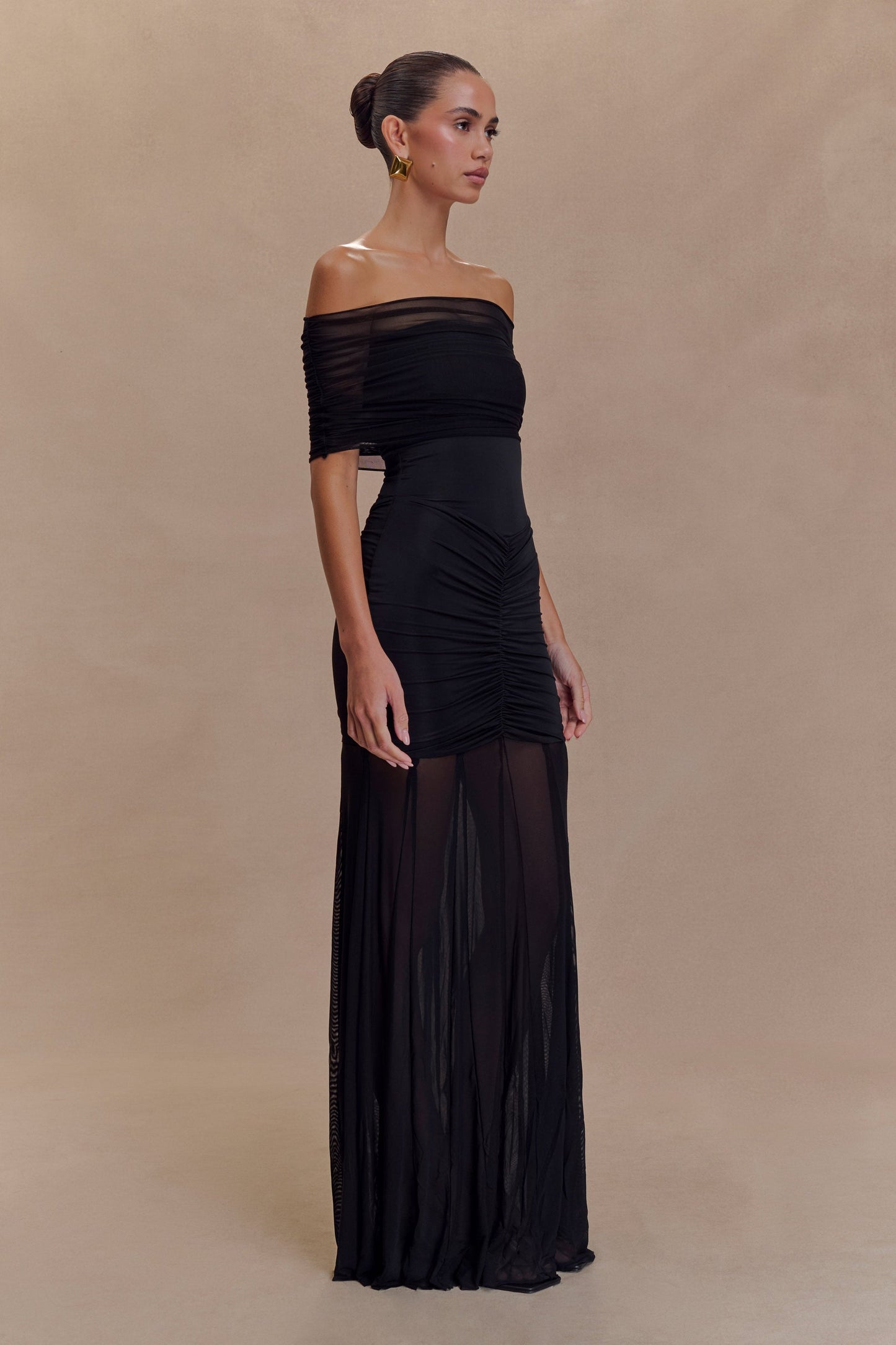 Bardot Ruched Maxi Dress Ivory HV2140