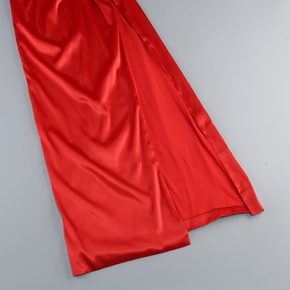 One Shoulder Draped Corset Maxi Dress Red HV1631