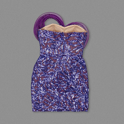 Strapless Sequin Floral Dress Purple HV1626