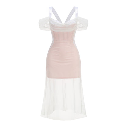 Draped Corset Midi Dress White Nude HV1900