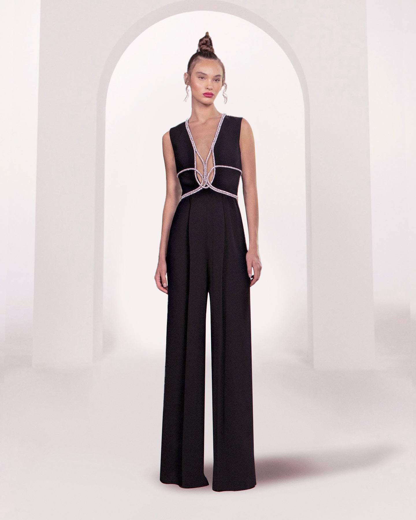 Crystal Trim Jumpsuit Black HV1040