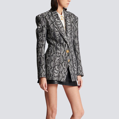 Long Sleeve Snake Print Blazer Grey