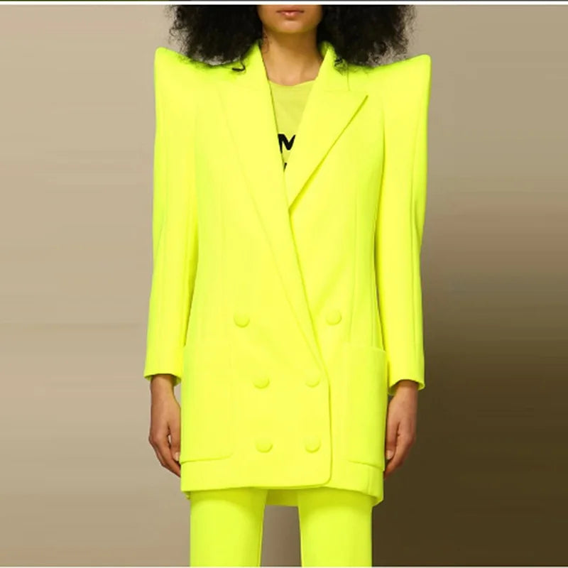 Long Sleeve Blazer Dress Neon