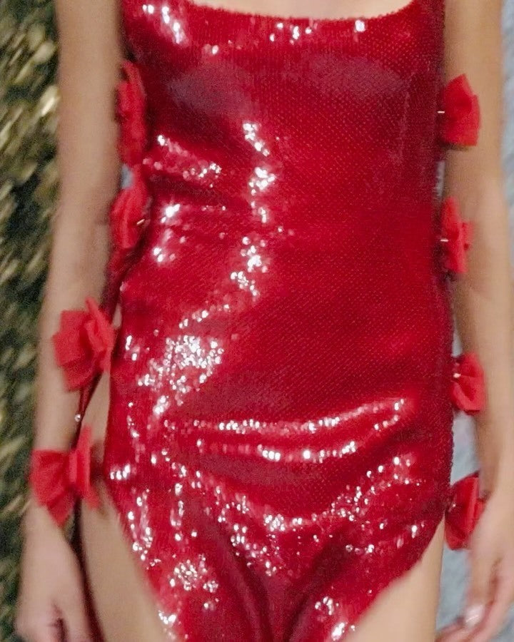 Bow Detail Sequin Maxi Dress สีแดง HV2827