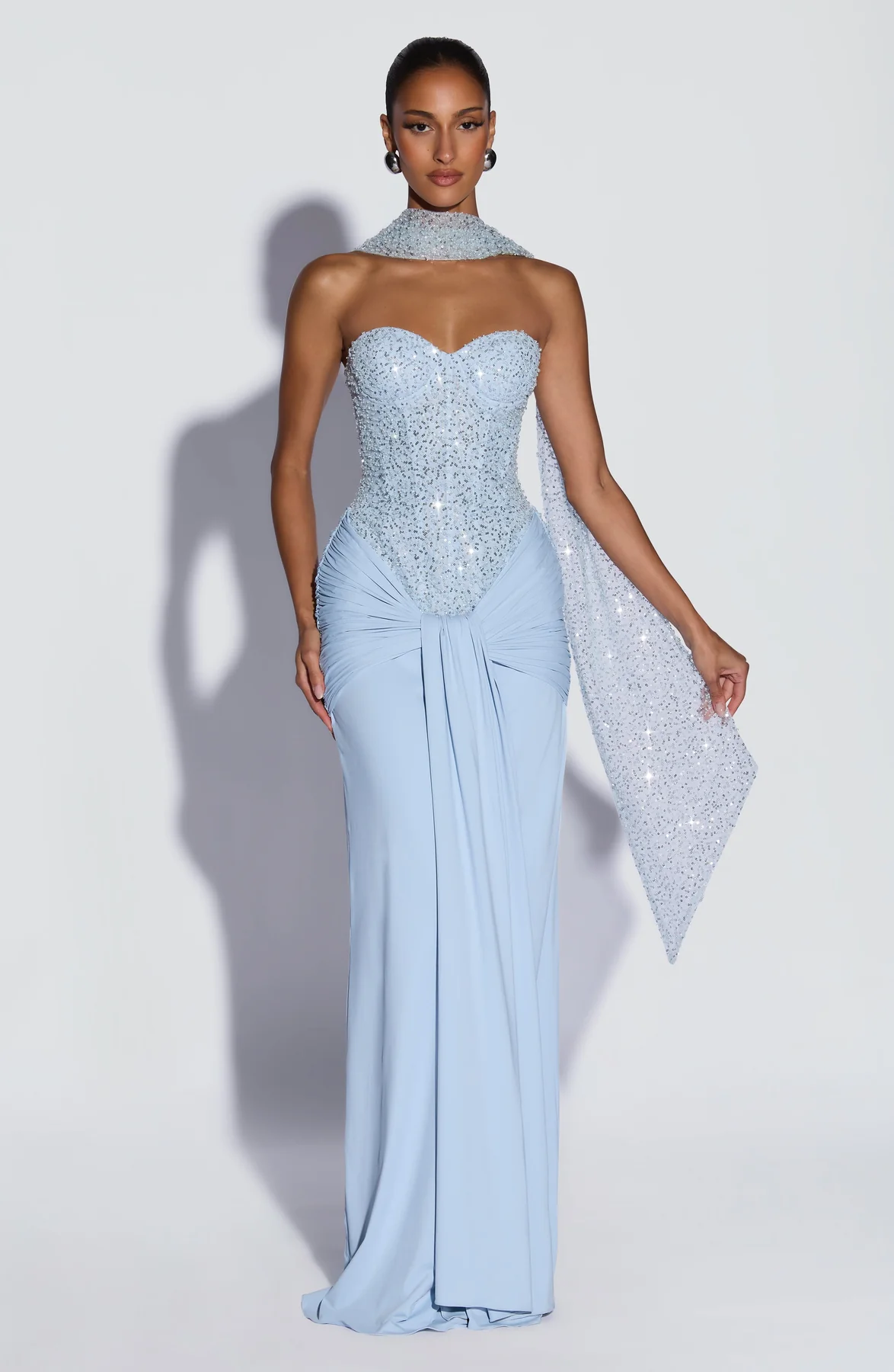 Strapless Sequin Draped Maxi Dress HV2813