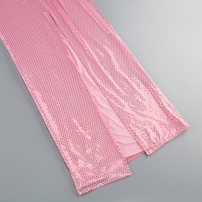 Silver Polka Dot Bustier Maxi Dress Pink HV1746