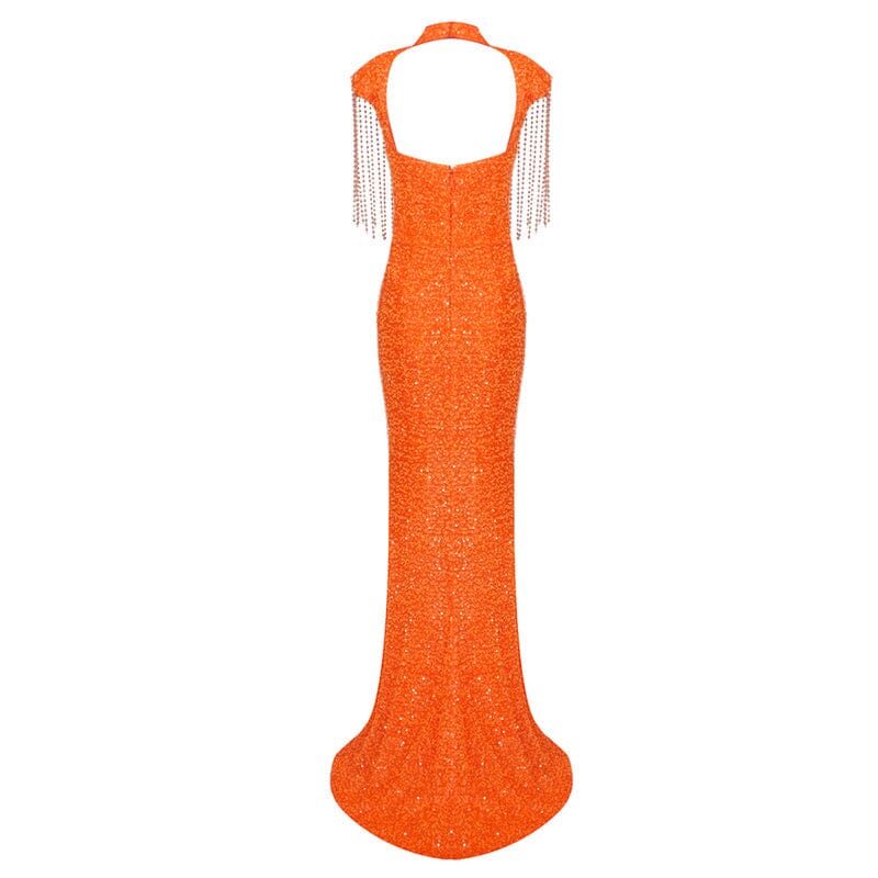 Tassel Detail Sequin Mermaid Maxi Dress Orange HV9848