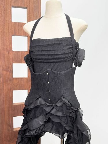 Halter Corset Ruffle Maxi Dress HV3047
