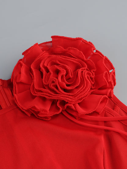 Floral Detail Maxi Dress Red